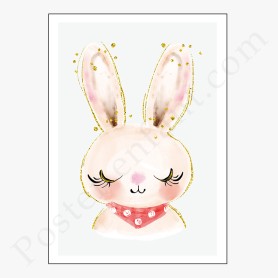 Affiche Petite tête de lapin avec paillettes dorées Affiche Petite tête de lapin avec paillettes dorées