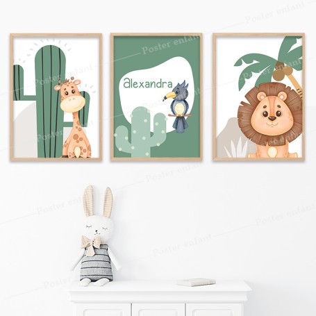 Set 3 Affiches : Animaux de la savane à personnaliser