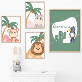 Set 4 Affiches : Animaux de la savane à personnaliser Set 4 Affiches : Animaux de la savane à personnaliser