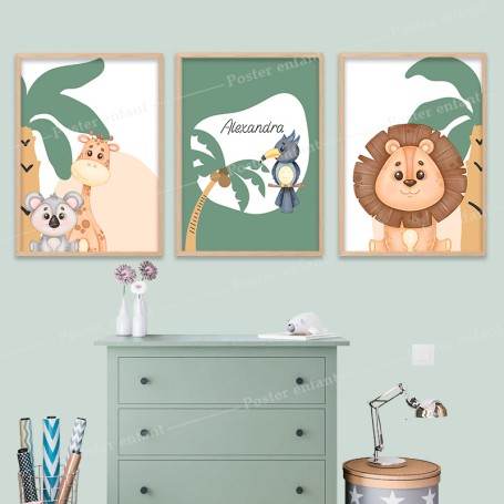 Set 3 Affiches : Animaux de la savane à personnaliser