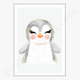 Affiche Petit pingouin avec paillettes dorées Affiche Petit pingouin avec paillettes dorées
