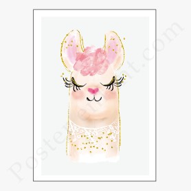 Affiche Petite tête de lama avec paillettes dorées Affiche Petite tête de lama avec paillettes dorées