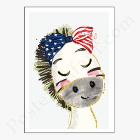 Affiche Petite tête de zèbre avec noeud USA Affiche Petite tête de zèbre avec noeud USA