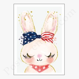Affiche Petite tête de lapin avec noeud USA Affiche Petite tête de lapin avec noeud USA