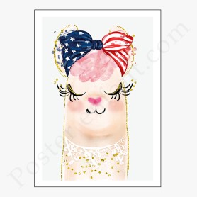 Affiche Petite tête de lama avec noeud USA Affiche Petite tête de lama avec noeud USA