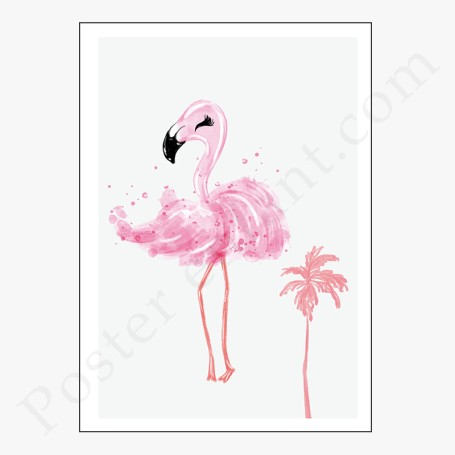 Affiche flamant rose avec palmier