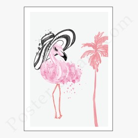 Affiche flamant rose avec drôle de chapeau noir Affiche flamant rose avec drôle de chapeau noir