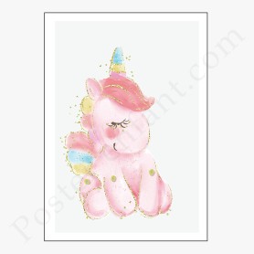Affiche Petite licorne avec paillètes dorées Affiche Petite licorne avec paillètes dorées