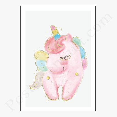 Affiche Petite licorne avec paillètes dorées