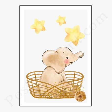 Affiche Adorable bébé éléphant dans son panier