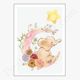 Affiche Adorable bébé éléphant sur sa lune Affiche Adorable bébé éléphant sur sa lune