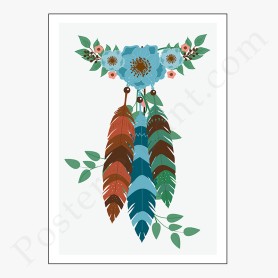 Affiche Bouquet de plumes avec jolies fleurs Affiche Bouquet de plumes avec jolies fleurs