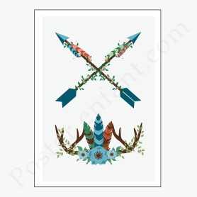 Affiche Flèches avec bouquet de plumes et jolies fleurs Affiche Flèches avec bouquet de plumes et jolies fleurs
