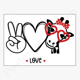 Affiche : Amusante girafe avec lunette et coeur LOVE Affiche : Amusante girafe avec lunette et coeur LOVE