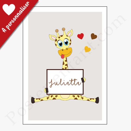 Affiche Petite girafe avec cœurs à personnaliser