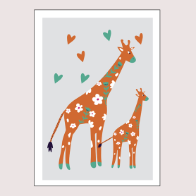 Affiche : Maman girafe et son bébé