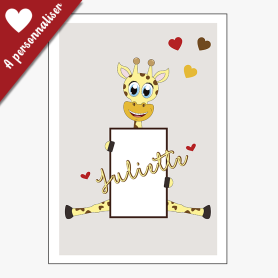 Affiche Petite girafe avec cœurs à personnaliser Affiche Petite girafe avec cœurs à personnaliser