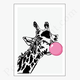 Affiche : Amusante girafe avec bulle de chewing... Affiche : Amusante girafe avec bulle de chewing...
