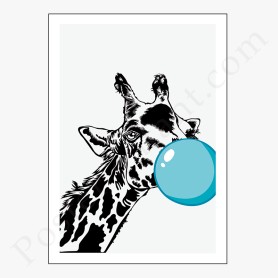 Affiche : Amusante girafe avec bulle de chewing... Affiche : Amusante girafe avec bulle de chewing...