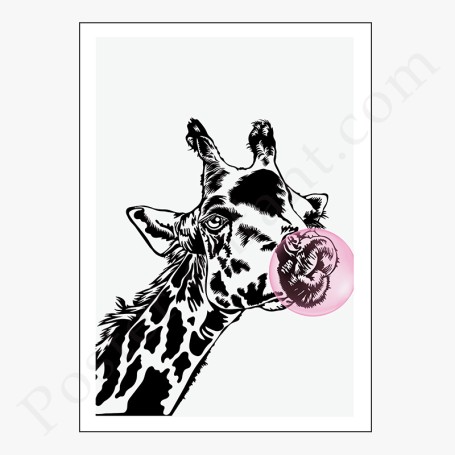 Affiche : Amusante girafe avec bulle de chewing...