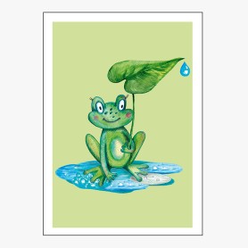 Affiche Amusante petite grenouille sous son parapluie