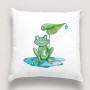 Coussin déco : Amusante petite grenouille sous son parapluie