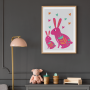 Affiche :  Lapin et son bébé ornée de jolis coeurs