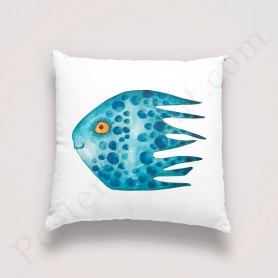 Coussin déco : Poisson bleu rigolo
