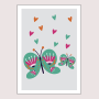 Affiche :  Papillon et son bébé ornée de jolis coeurs