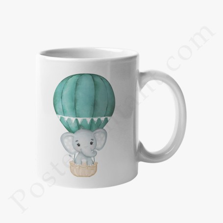 Mug : Eléphant dans sa montgolfière