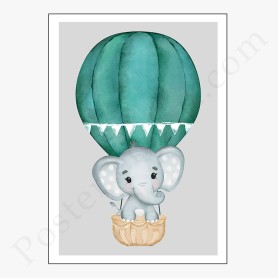 Affiche Eléphant dans sa montgolfière Affiche Eléphant dans sa montgolfière