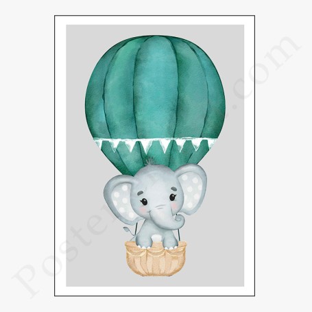 Affiche Eléphant dans sa montgolfière