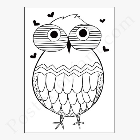 Affiche Hibou et petits coeurs noirs