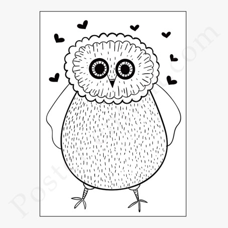 Affiche Hibou et petits coeurs noirs